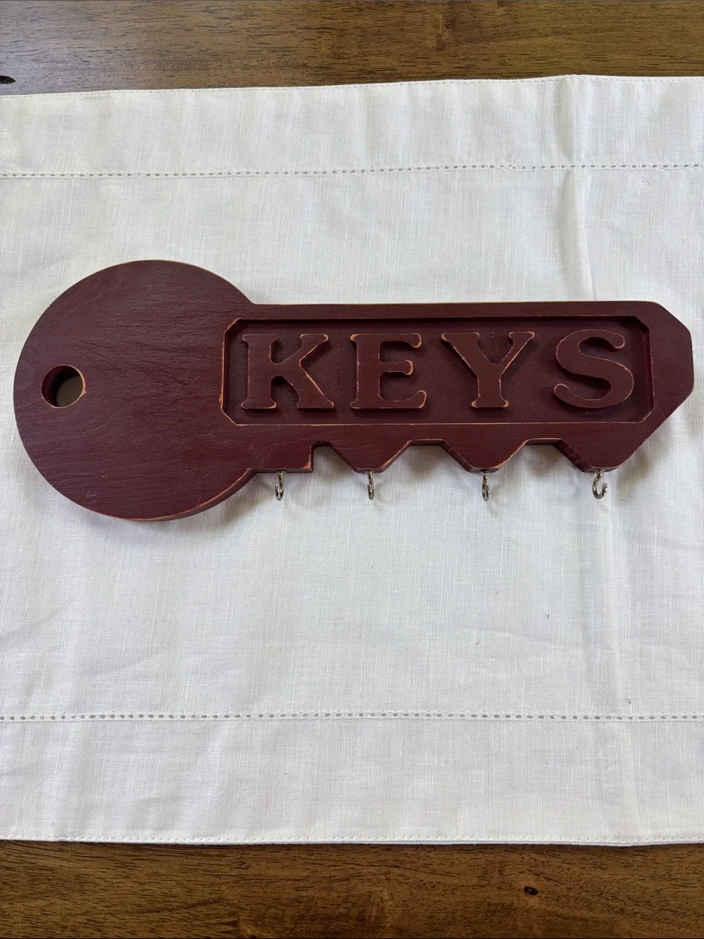 Vintage 1970s Wooden Wall Key Holder Burgundy